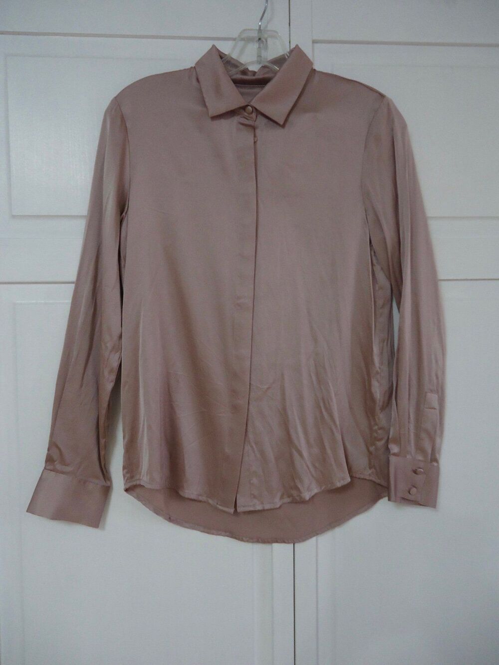 Handmade Button Down Shirt 100% Silk Mauve Color Size S
